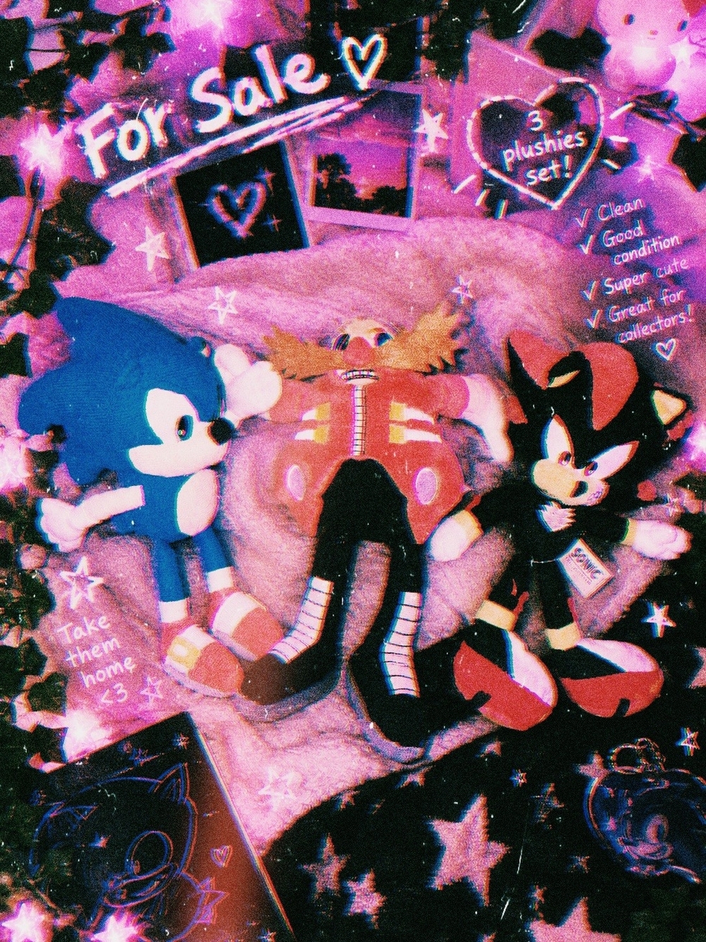 Sonic the Hedgehog Plush Trio - Blue, Red & Black Plush Set